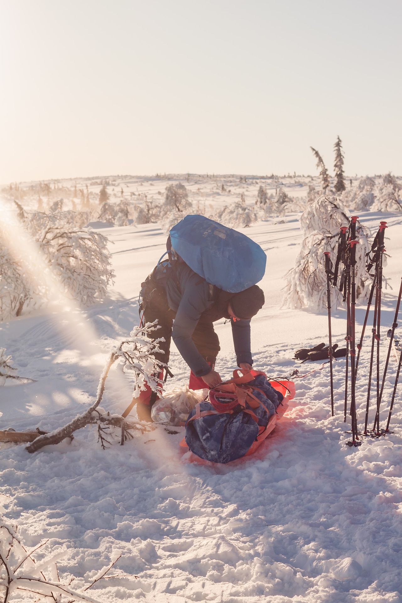 Packing a pulka before departure on the Nordkalotten