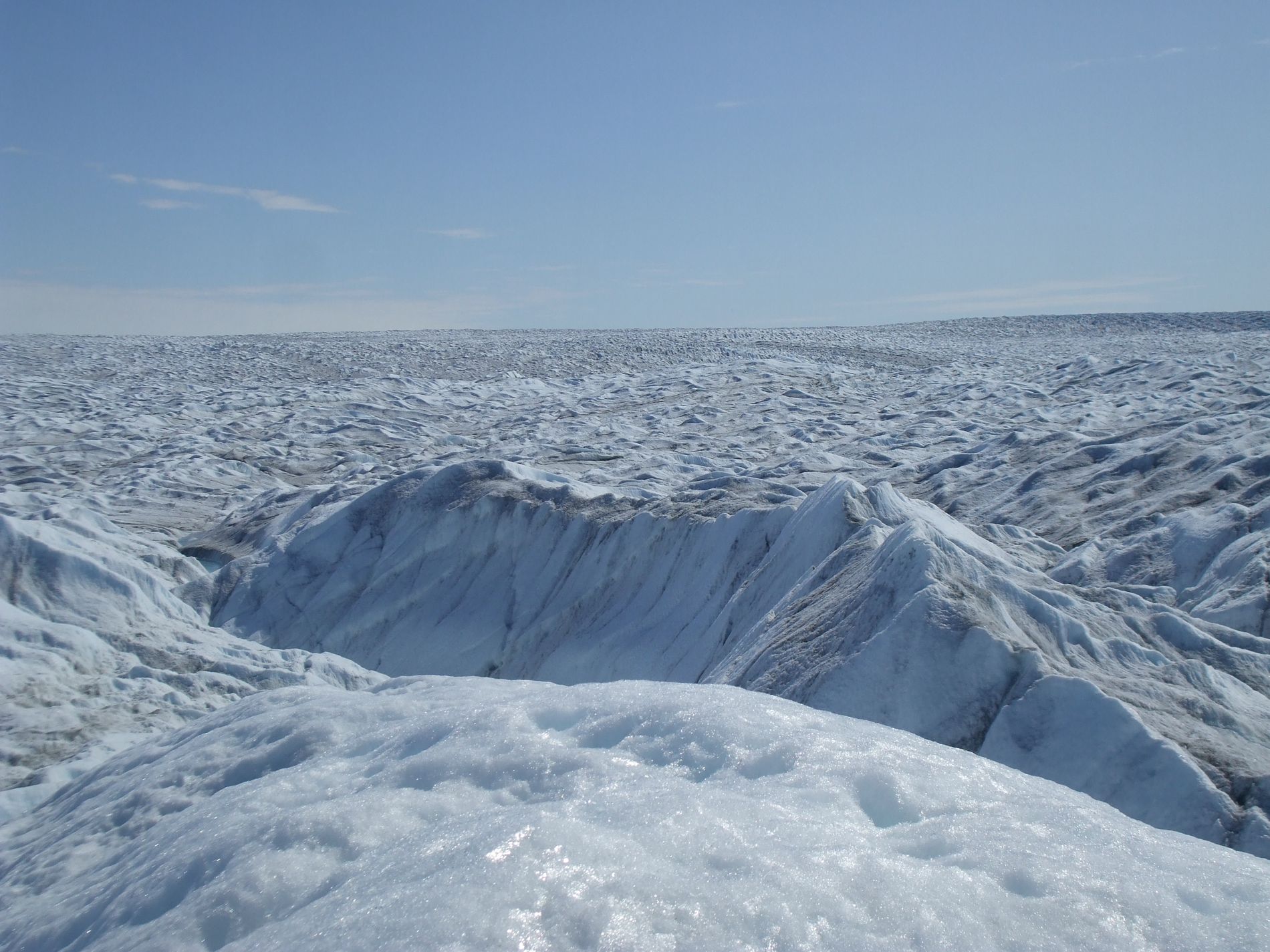 Meltwater channels in the ice in Greenland