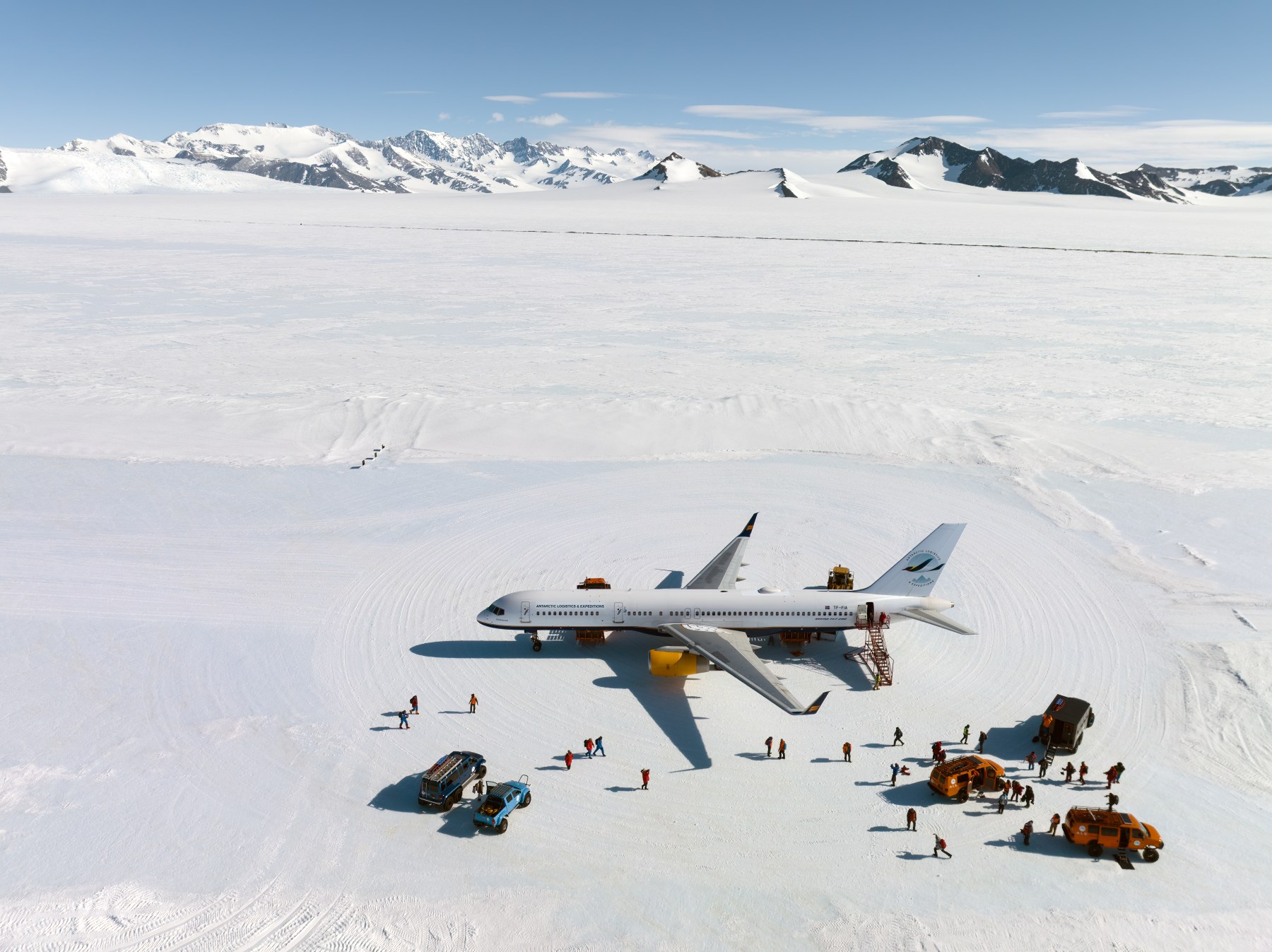 Arrival on the blue ice runway at Union Glacier in Antarctica