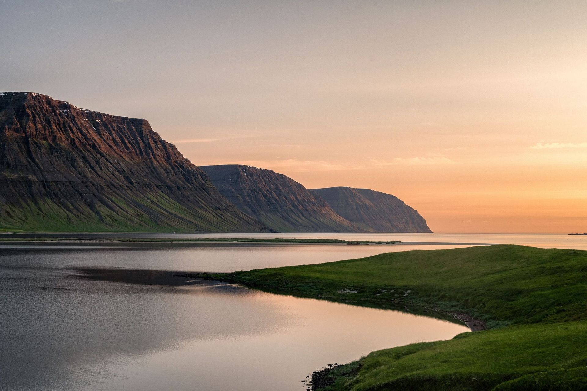 Coast in midnight light in the northwest of Iceland
