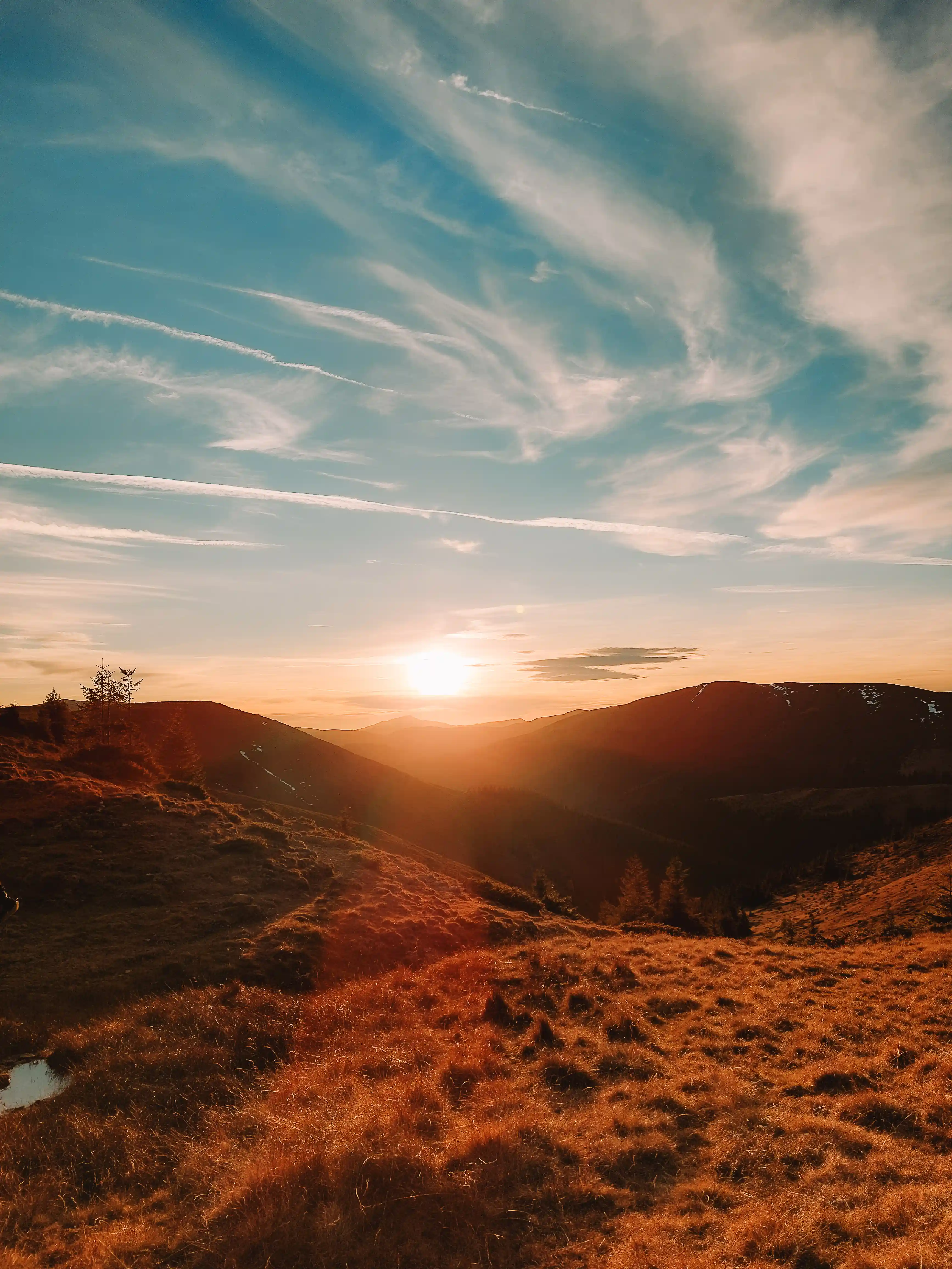 Sunset over the ridges of the Romanian Carpathians